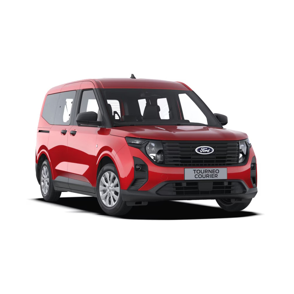 Ford Tourneo Courier in Rot. Dreiviertelansicht von rechts. 