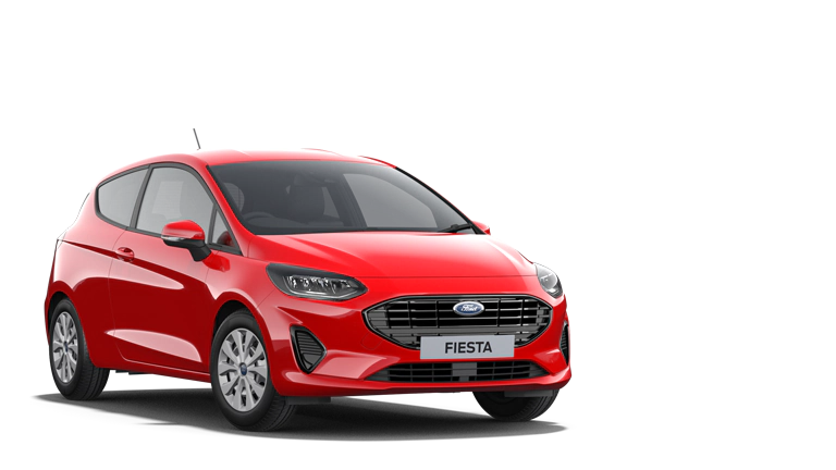 Ford Fiesta rot, Sicht von drei Vierteln vorne