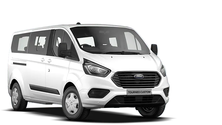 Ford Tourneo Custom blanc, vue de trois quarts avant