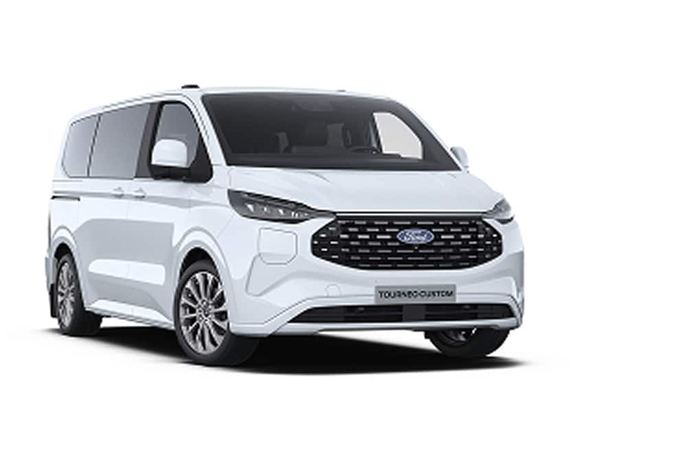 Ford Tourneo Custom in Weiß. Dreiviertelansicht.