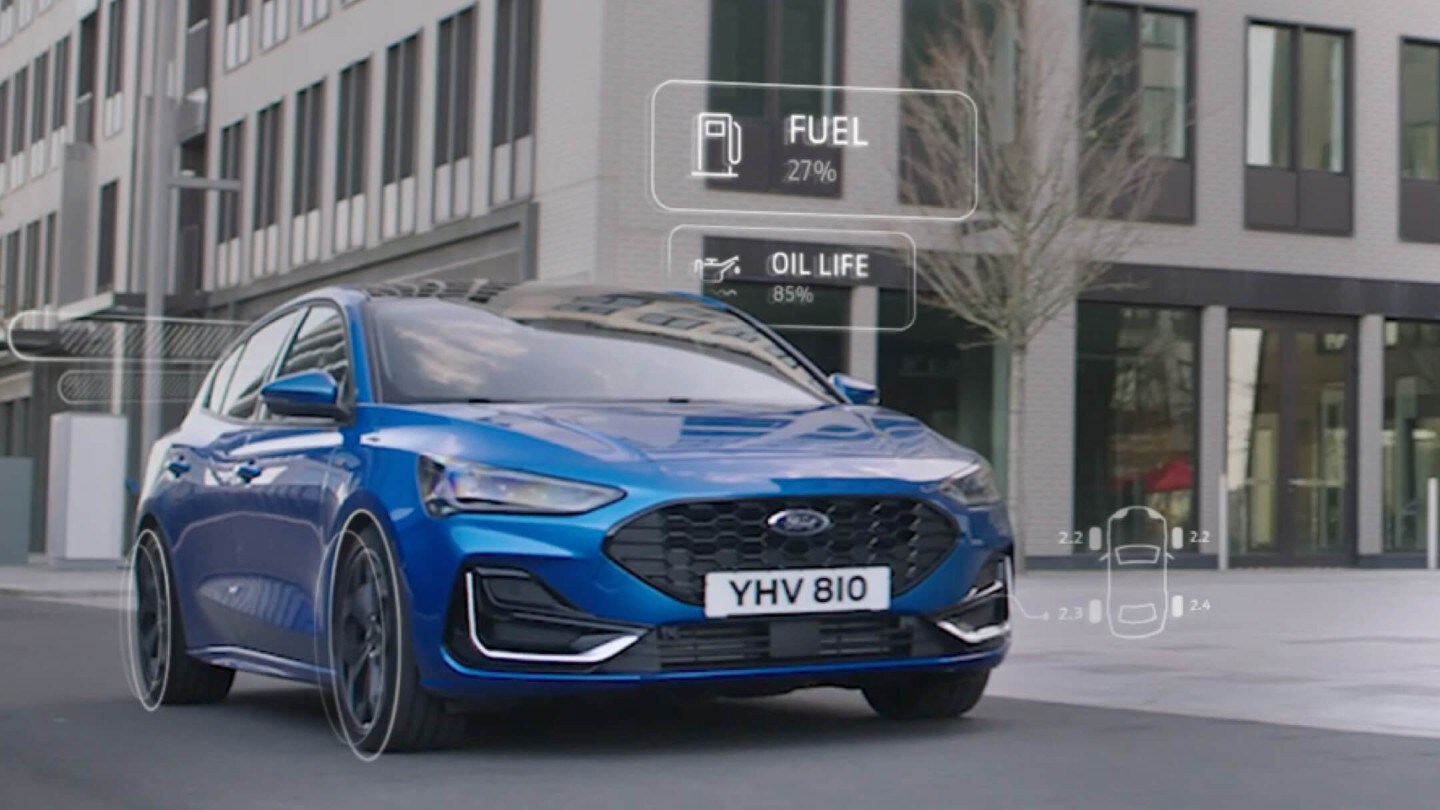 Ford Focus in Blau. Visualisierung Connected Navigation