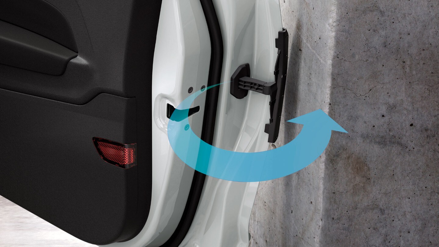 Ford Fiesta in Weiß. Ansicht der Tür von innen, Visualisierung Türkantenschutz