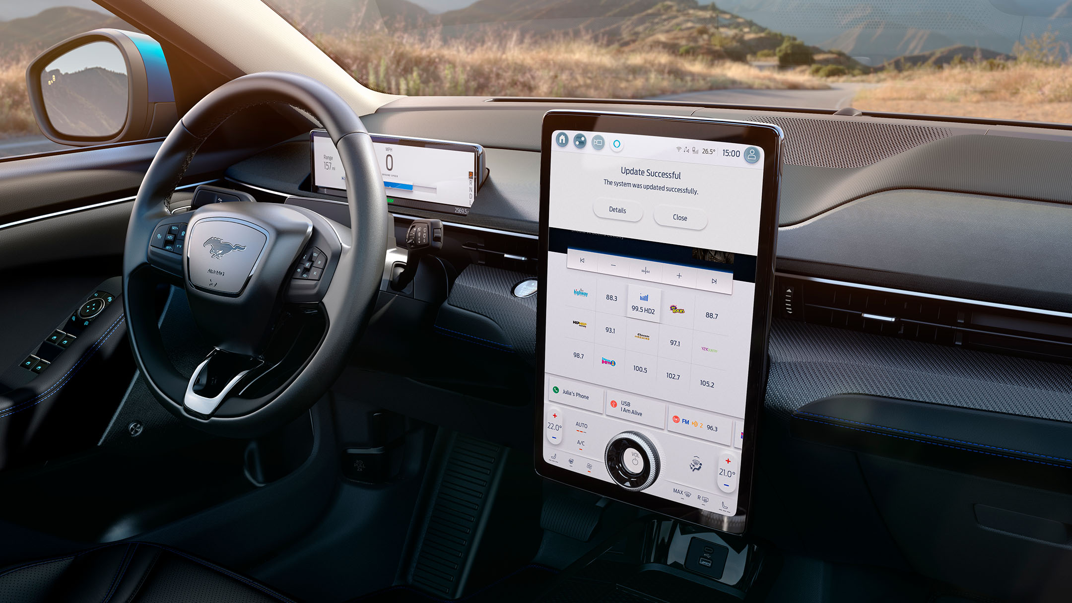 Ford Mustang Mach-E GT. Detailansicht Innenraum mit FordPass Software Update.