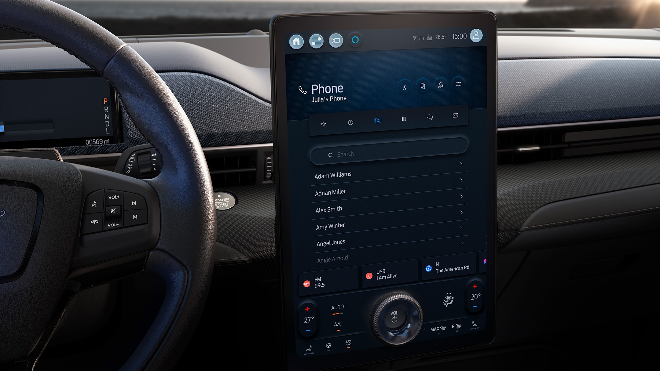 Fahrzeuginnenraum, Detailansicht Ford SYNC 4A-Touchscreen