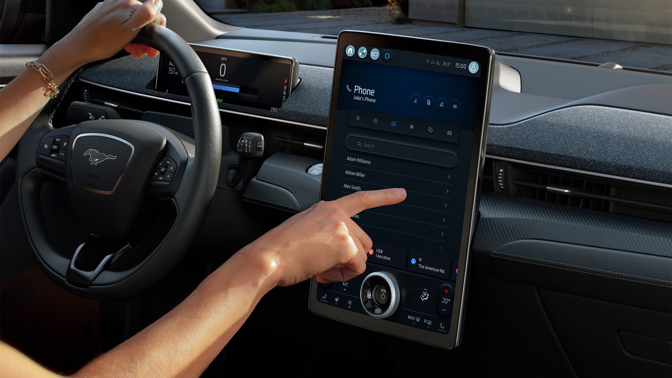 Ford Mustang Mach-E GT Innenraum. Detailansicht Ford SYNC 4A Touchscreen.