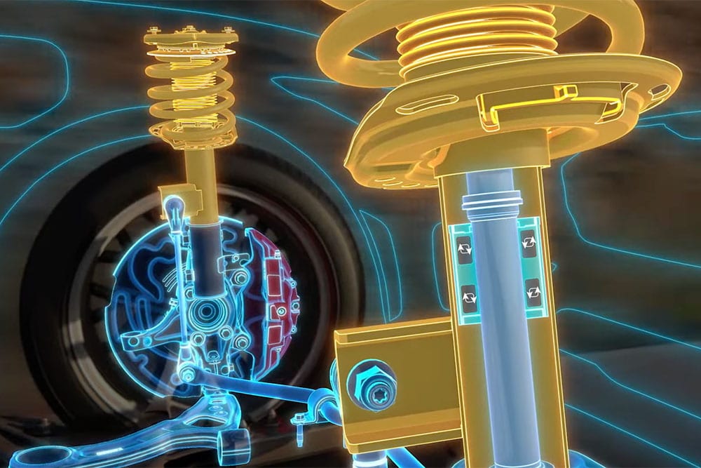 Grafik eines MagneRide-Fahrwerks im Mustang Mach-E GT.