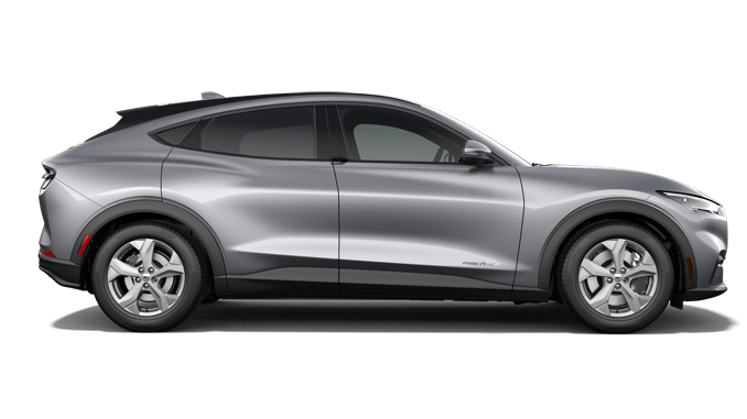 Ford Mustang Mach-E in Silber. Seitenansicht