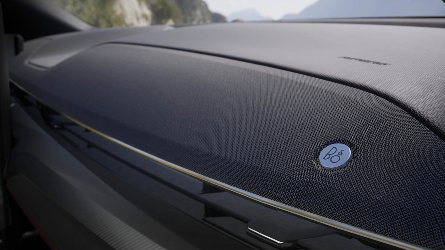 Ford Mustang Mach-E Innenraum. Detailansicht B&O Soundsystem by Bang & Olufsen