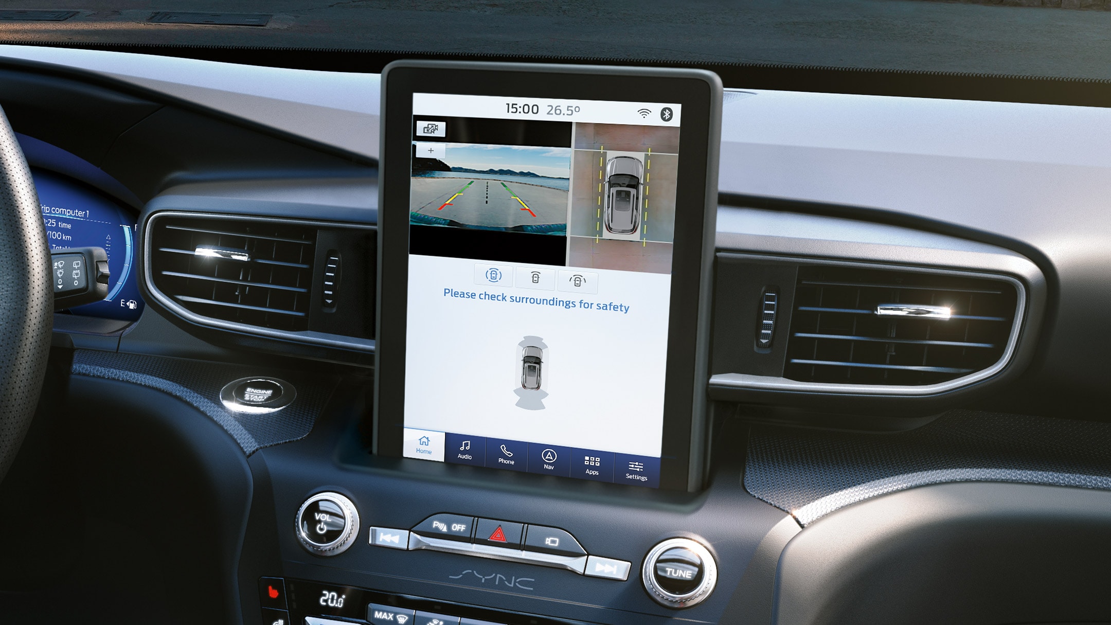 Ford Explorer Plug-in-Hybrid. Innenraum Detailansicht 360-Grad-Kamera mit „Split View-Technologie“