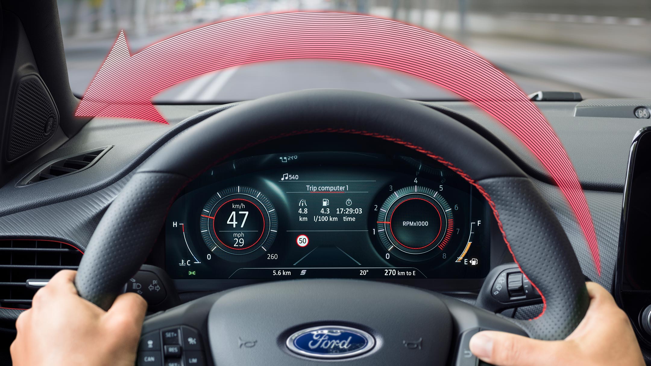 Ford Puma Innenraum. Visualisierung Ausweichassistent