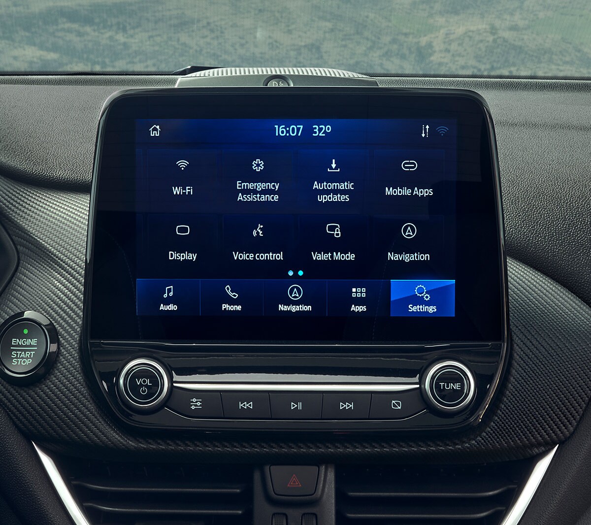 Ford Fiesta Innenraum. Ansicht des Cockpits mit Ford SYNC 3