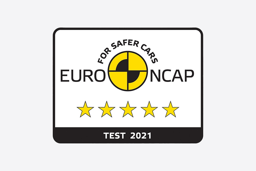 Euro NCAP Award Logo mit 5 Sternen.