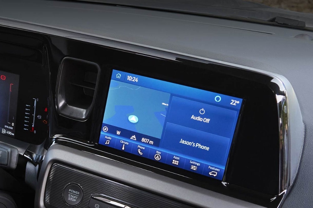 Ford Tourneo Courier Innenraum. Detailansicht der Vorrichtung für eine Telefonhalterung.
