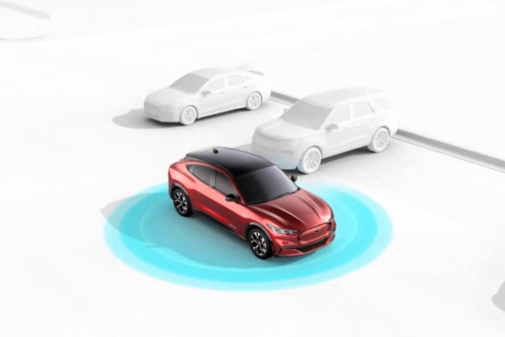 Grafische Darstellung der Ford Fahrerassistenzsysteme.