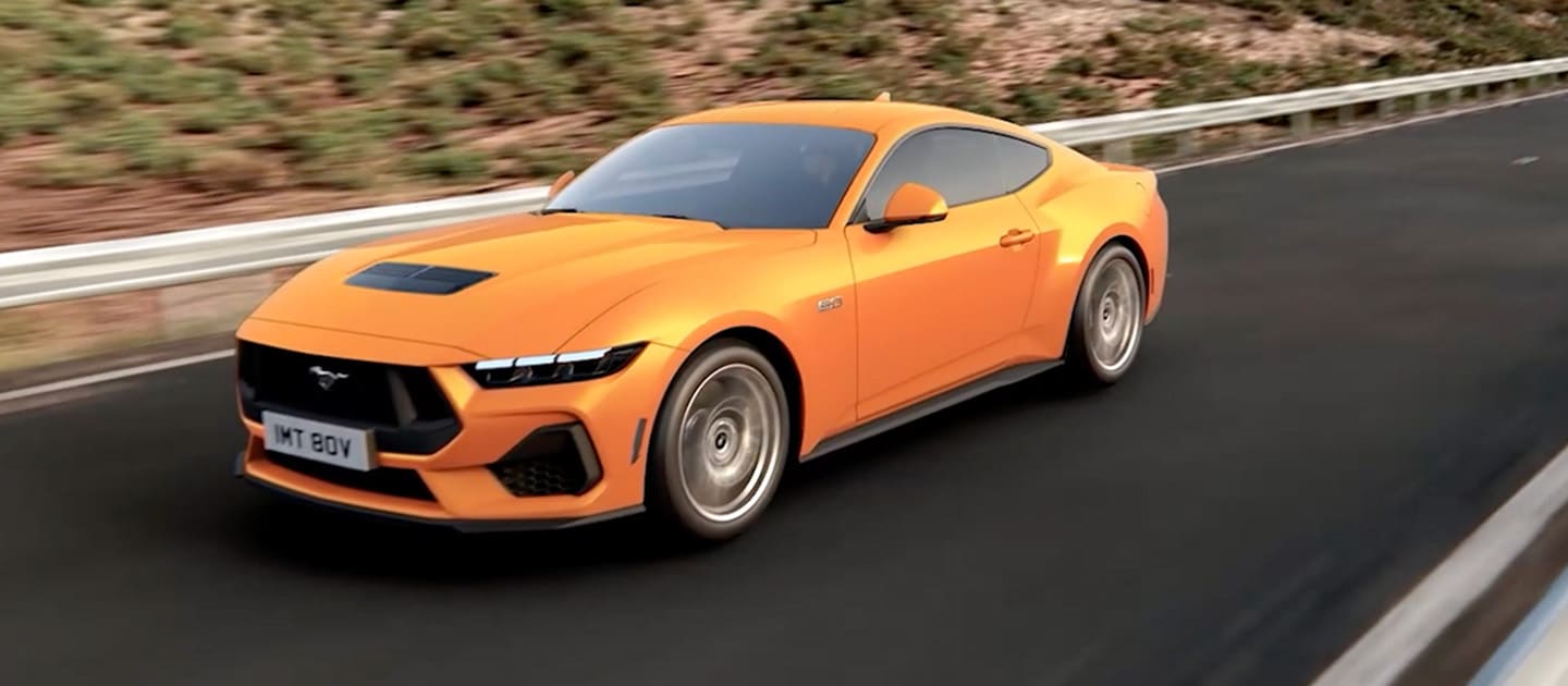 Ford Mustang driving in wilderness