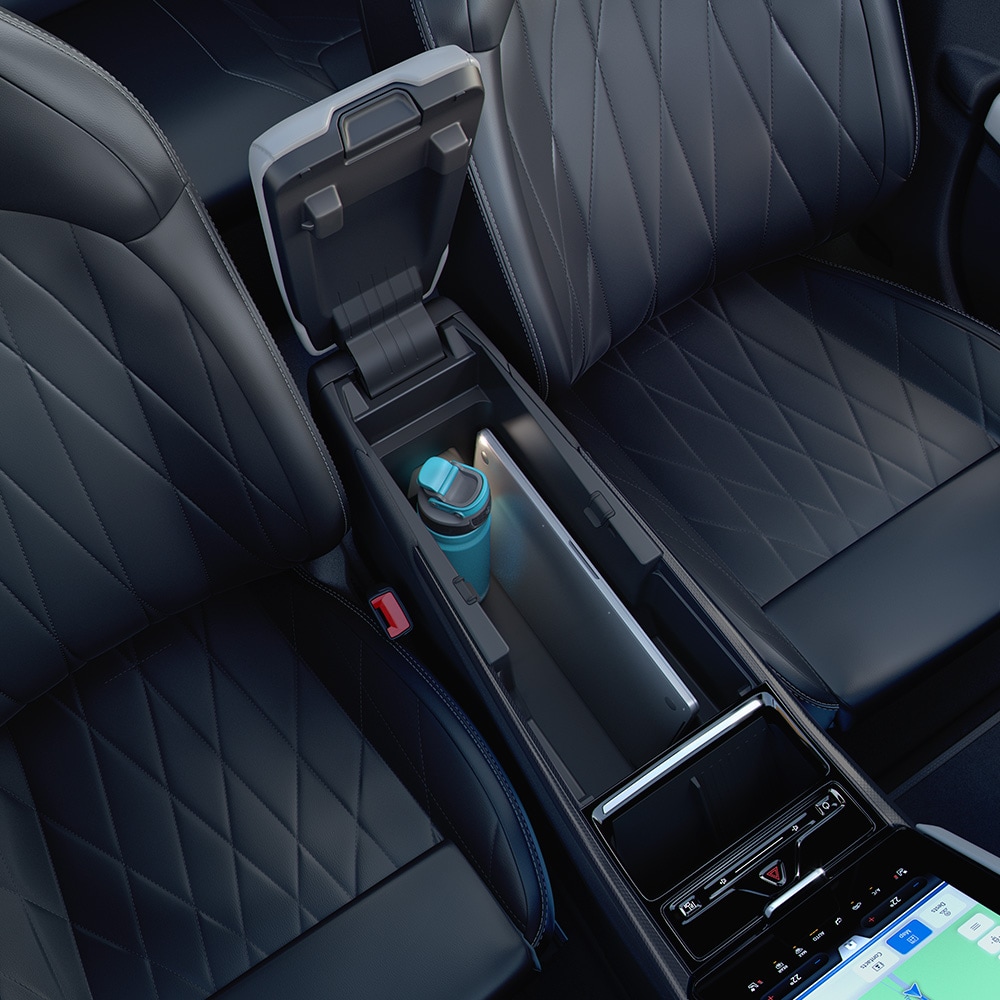 Ford Explorer Innenraum. Ansicht auf vordere Sitzreihe mit MegaConsole.