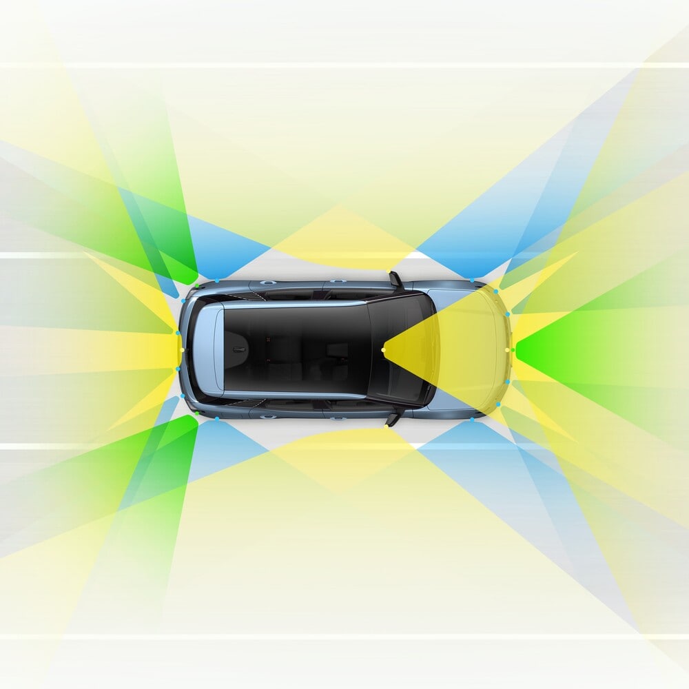 Grafik eines blauen Ford Explorer von oben.