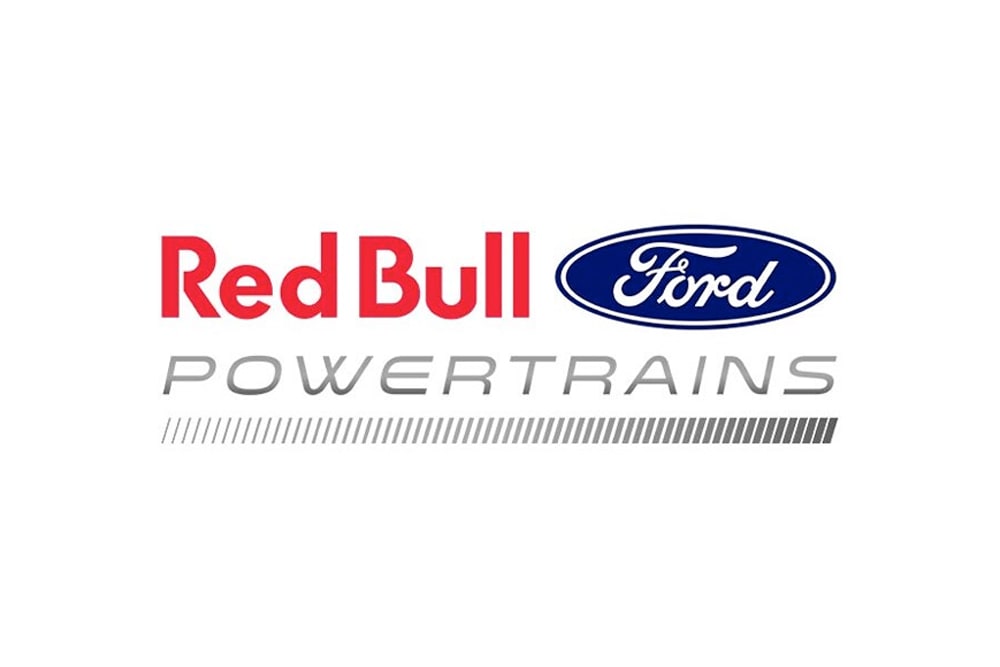 Red Bull Ford Powertrains-Logo für die Formel 1 auf einem weißen Hintergrund.
