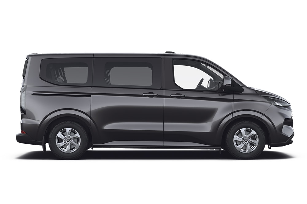 Ford Tourneo Connect in Schwarz. Seitenansicht vor weißem Hintergrund. Teil der Vans- & Kleinbusse von Ford.