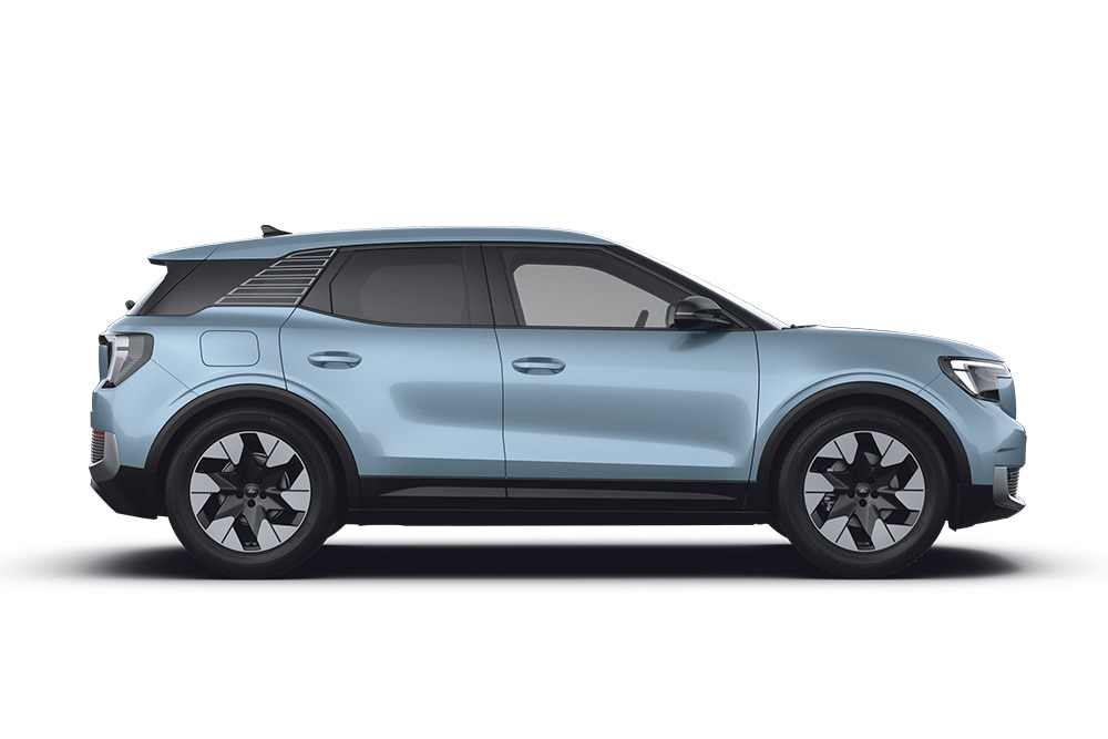 Ford Explorer in Blau. Seitenansicht vor weißem Hintergrund. SUV-Modell von Ford.