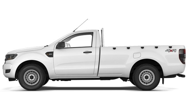 Ford Ranger Einzelkabine in Weiß. Seitenansicht