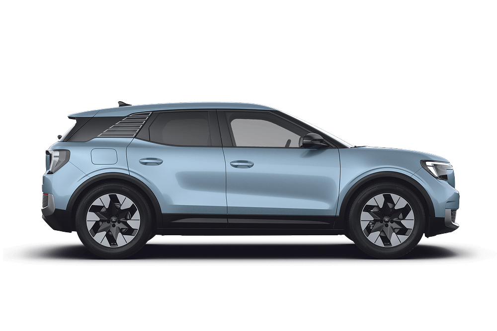 Ford Explorer in Blau. Seitenansicht, steht vor einem weißen Hintergrund.