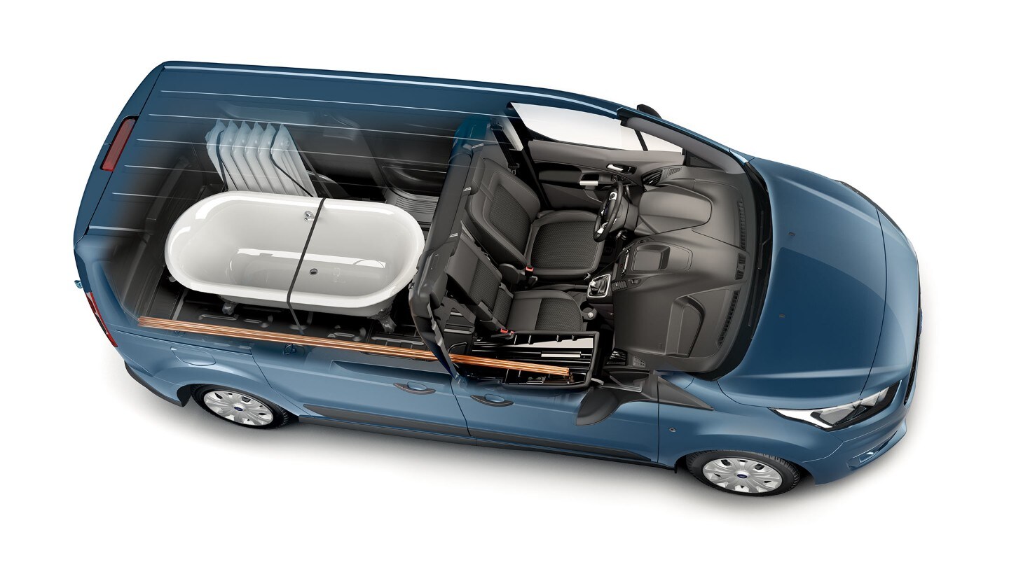 Ford Transit Connect in Blau. Illustration Verzurrpunkte