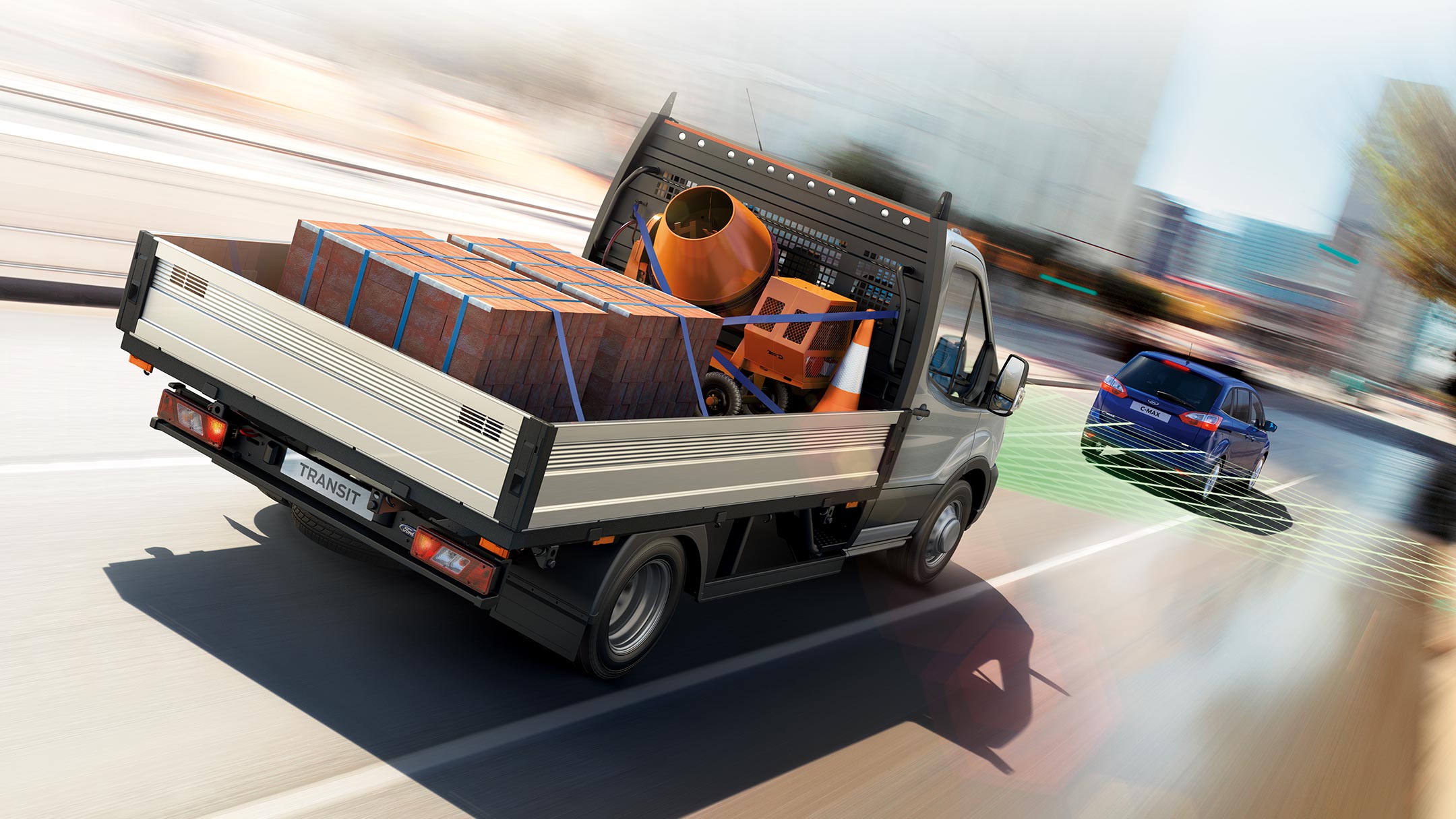 Ford Transit Pritschenwagen, Illustration Adaptive Geschwindigkeitsregelanlage