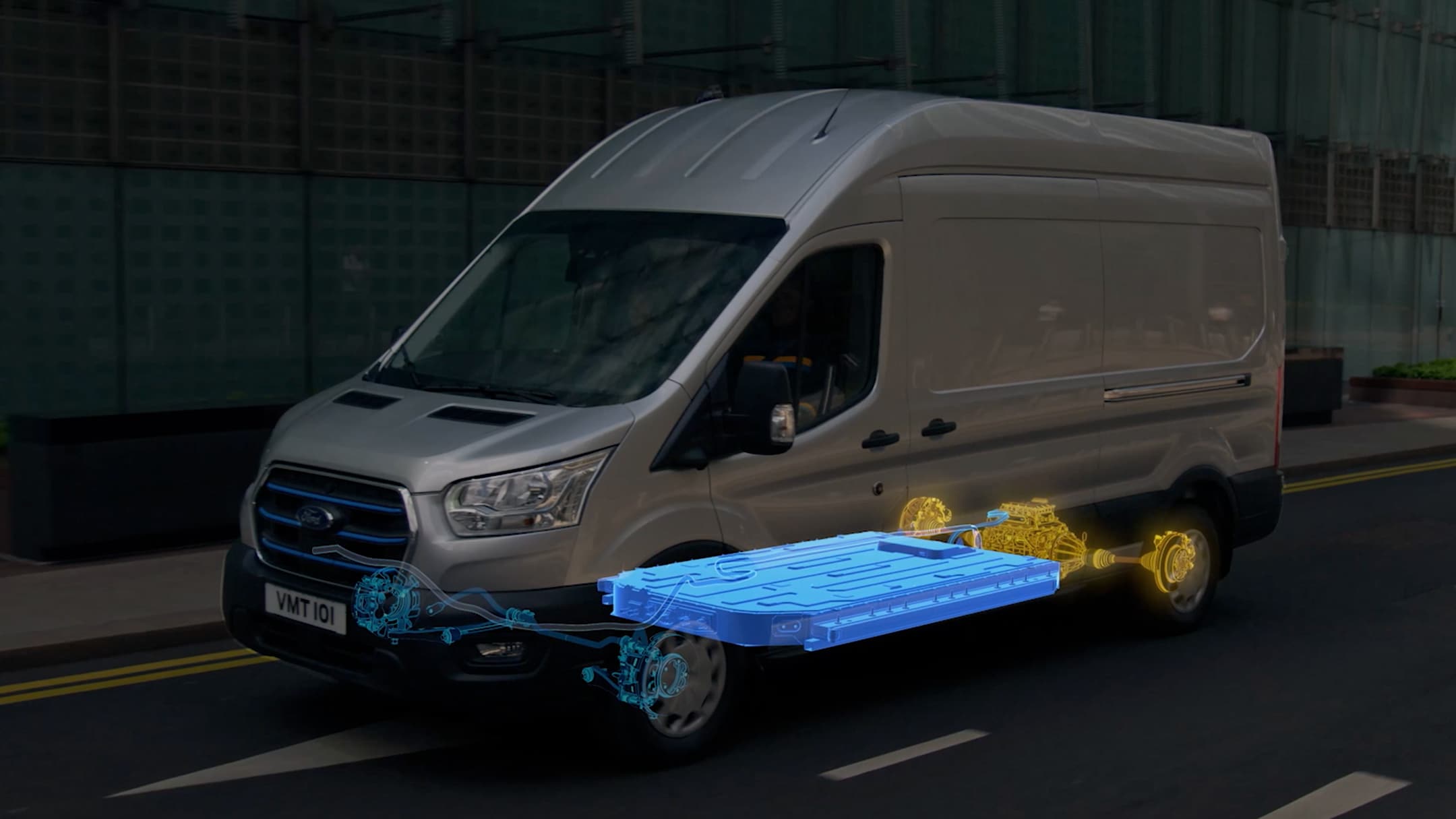 Ford E-Transit Innenraum. Detailansicht Multifunktionsdisplay
