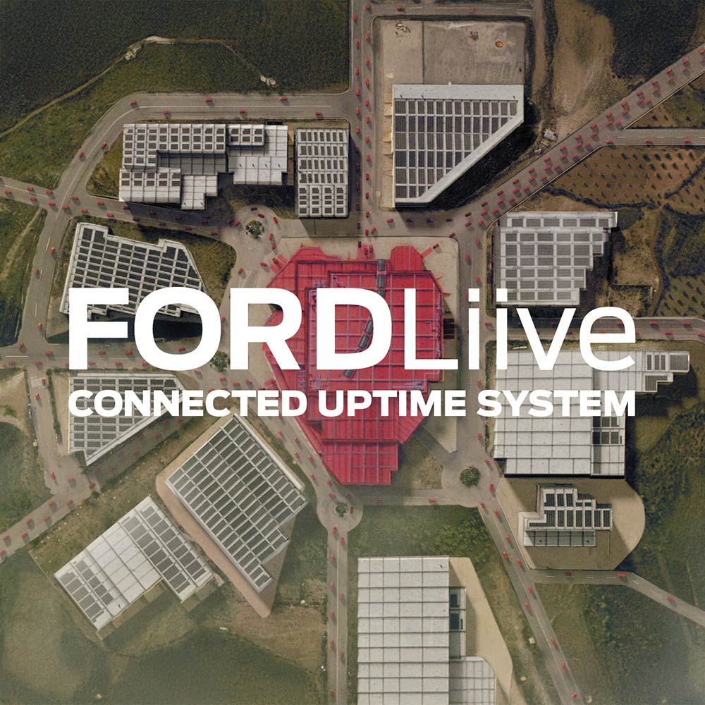Gebäude aus der Vogelperspektive mit FordLiive Schriftzug.