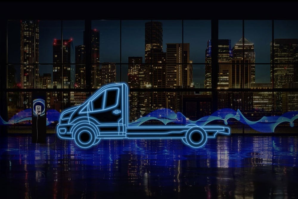 Ford E-Transit Fahrgestelle. Illustration der Seitenansicht.
