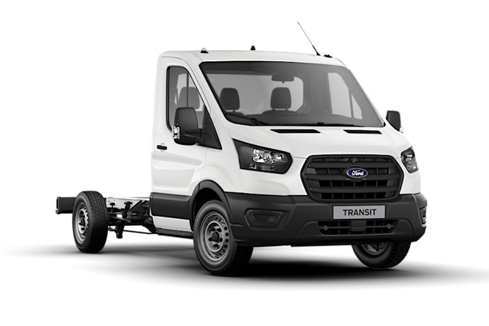 Ford Transit Fahrgestell Einzelkabine Basisversion in Weiß.