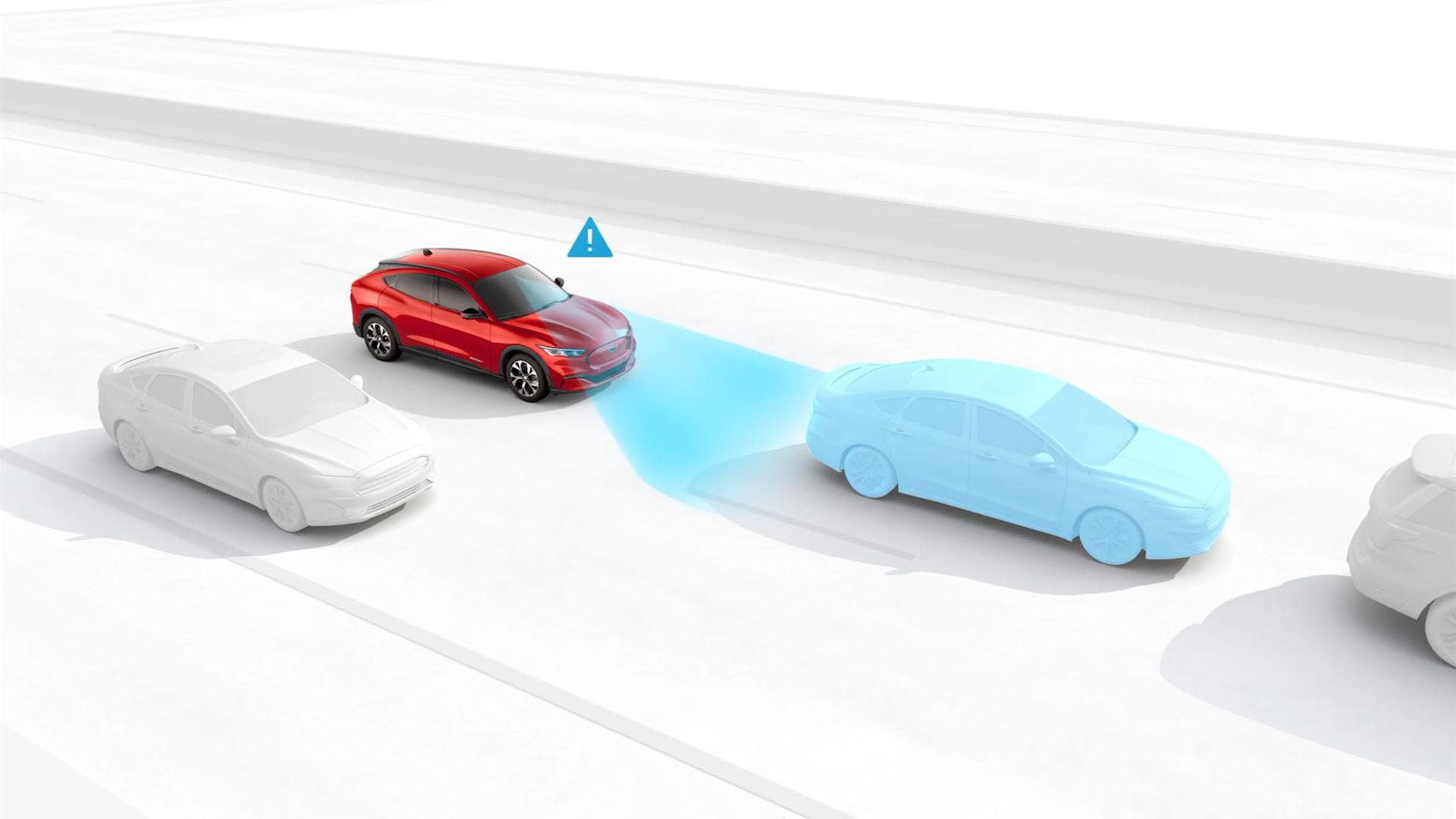 Ford Fahrzeug auf einer Fahrbahn mit Visualisierung des Müdigkeitswarner.