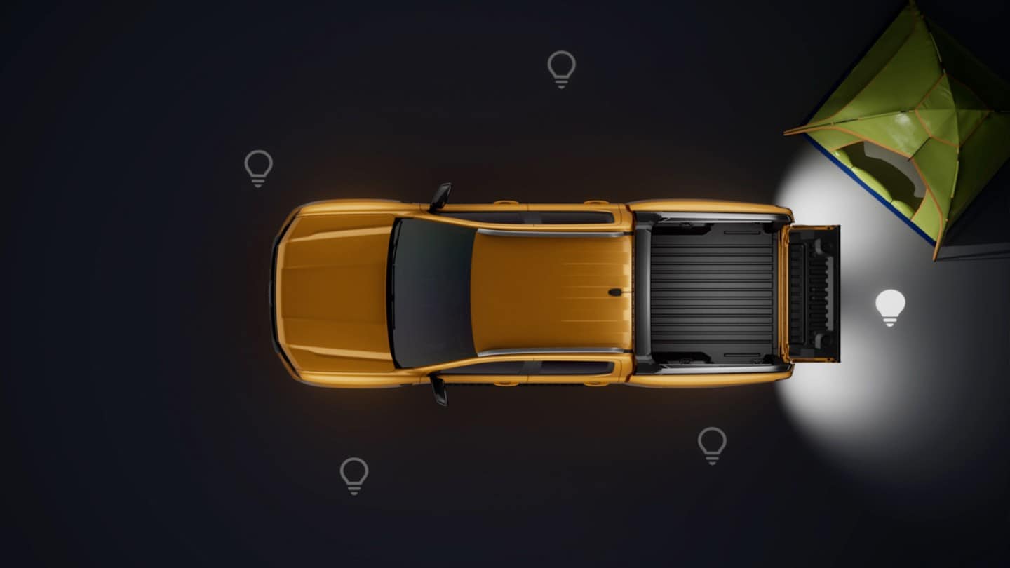 Ford Ranger in Orange. Illustration Umfeldbeleuchtung