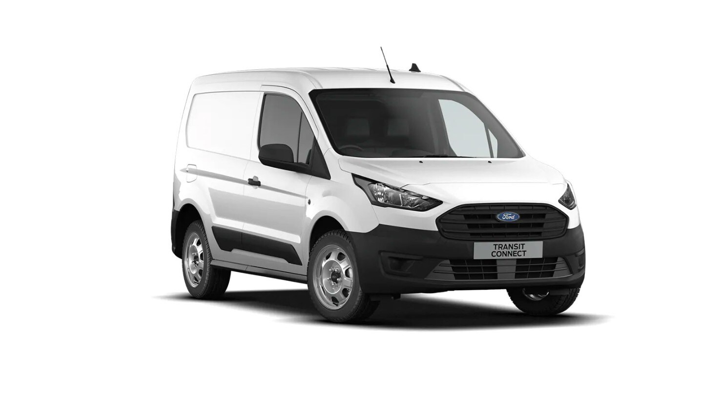 Ford Transit Connect Kastenwagen in Weiß. Dreiviertelansicht von vorne
