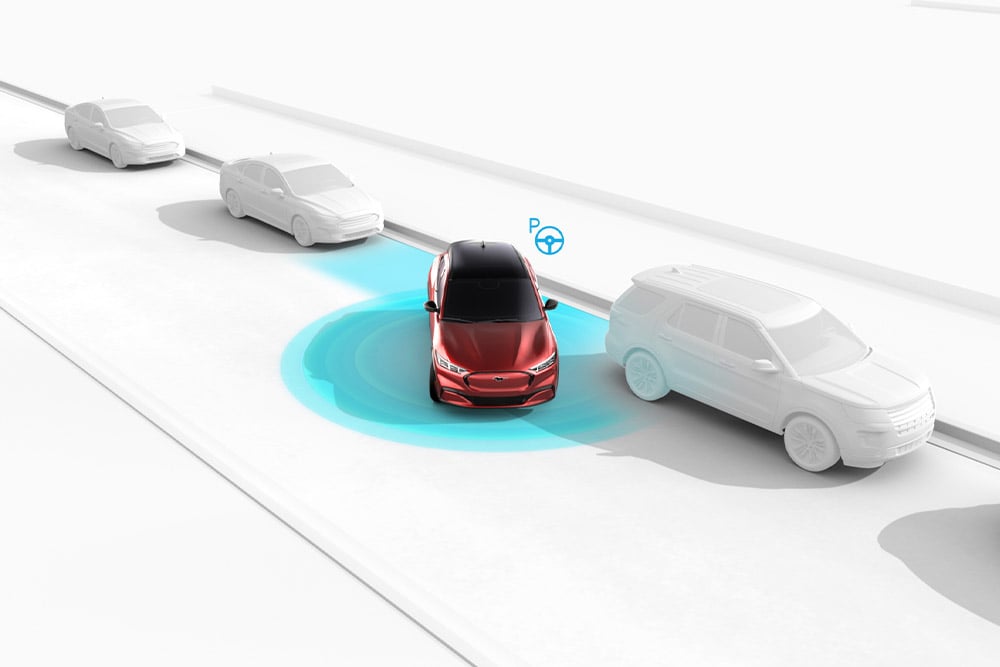 Visualisierung der Fahrerassistenztechnologie mit Navigation.