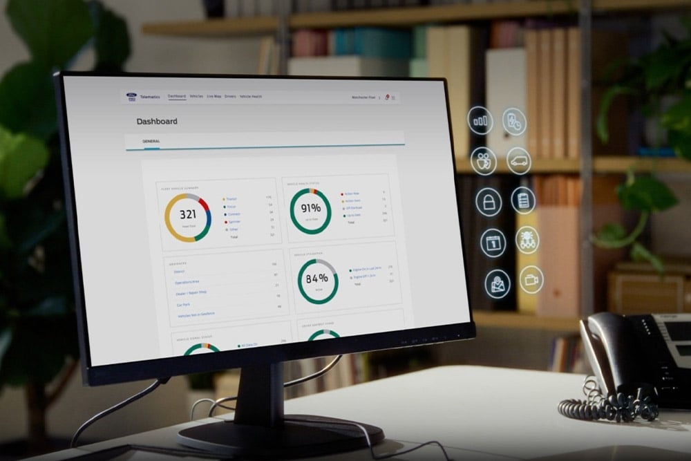 Ansicht auf einen PC-Bildschirm mit geöffneter Telematics-Software.
