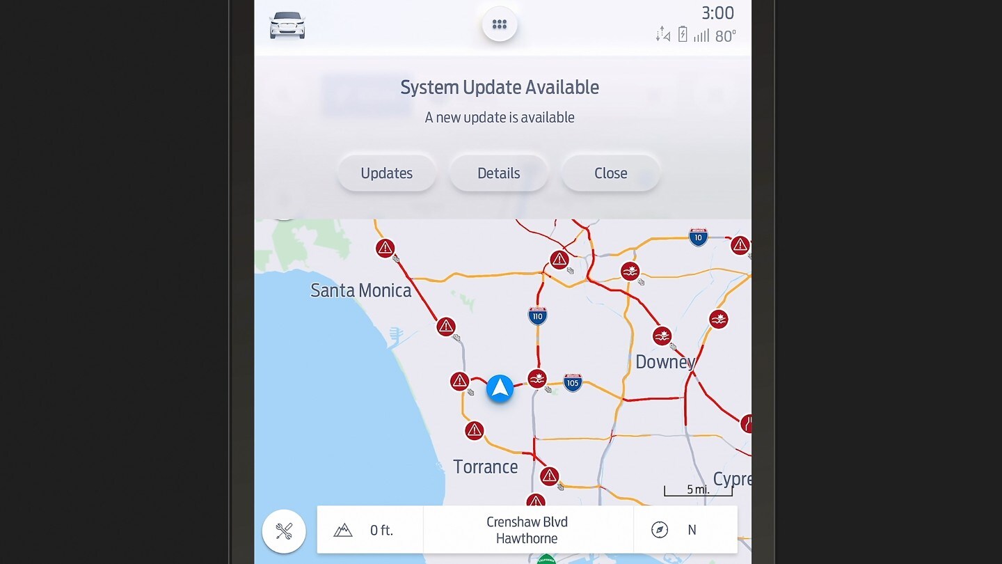 Darstellung eines Ford Power-Up Software Updates auf einem SYNC 4A Touchscreen