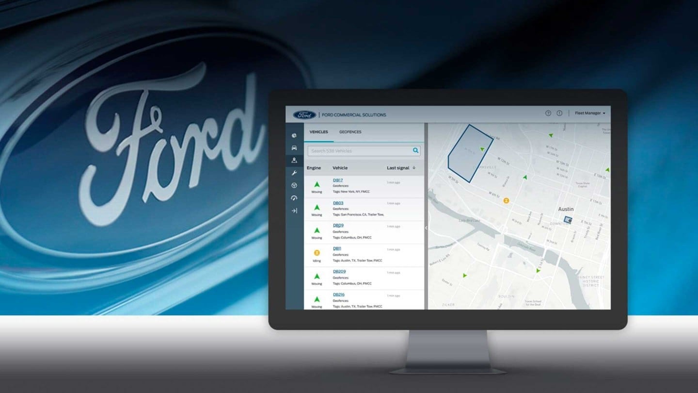 Illustration Bildschirm mit Ford-Logo im Hintergrund